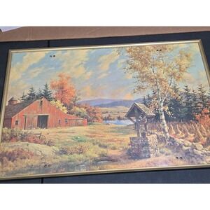 Vtg Westal complete 5-Piece TV Tray Set Mid Century Farm Barn Nature  Folding